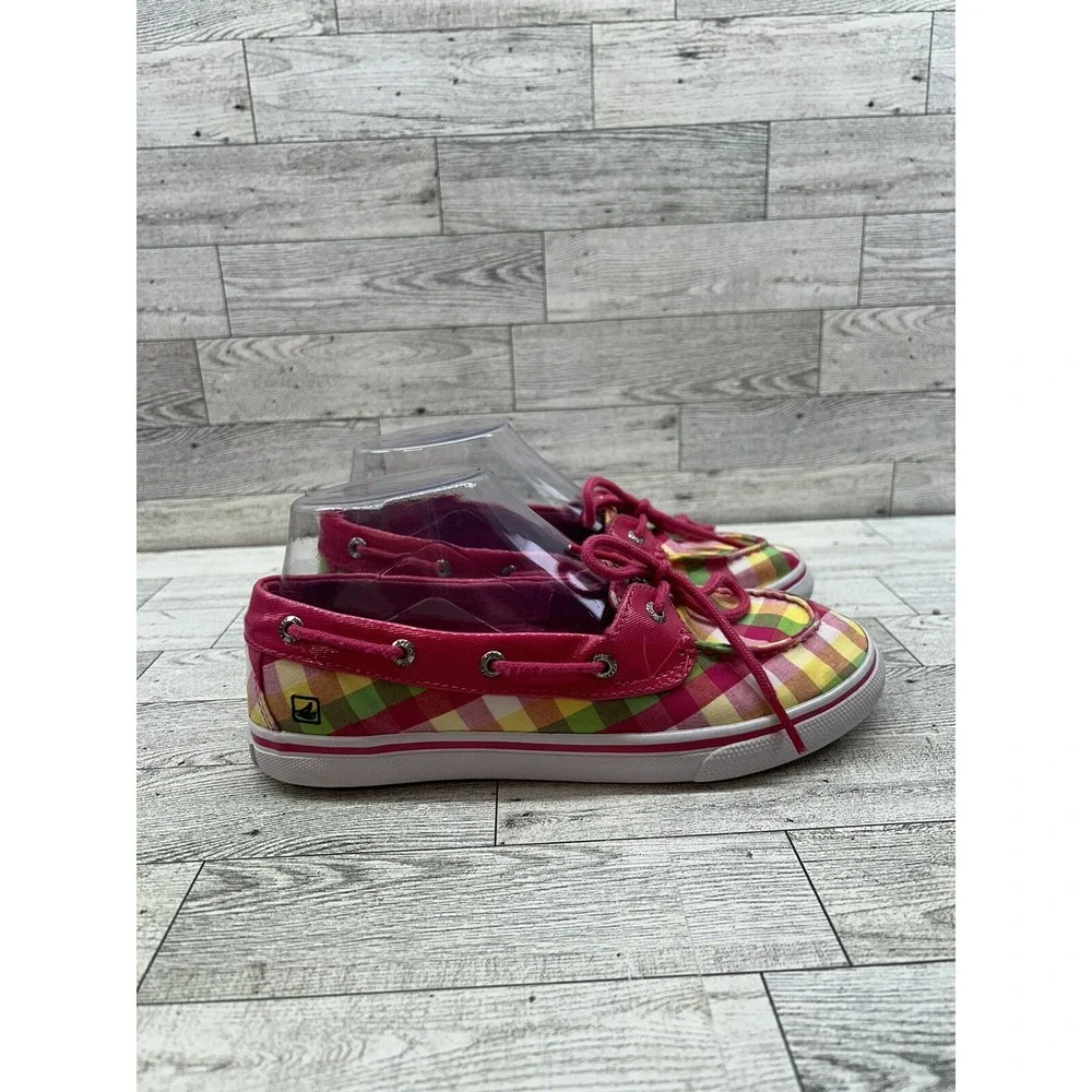 Sperry Top-Sider Pink Yellow Green Plaid Boat Loafer‎ Shoes Size 4.5M Biscayne